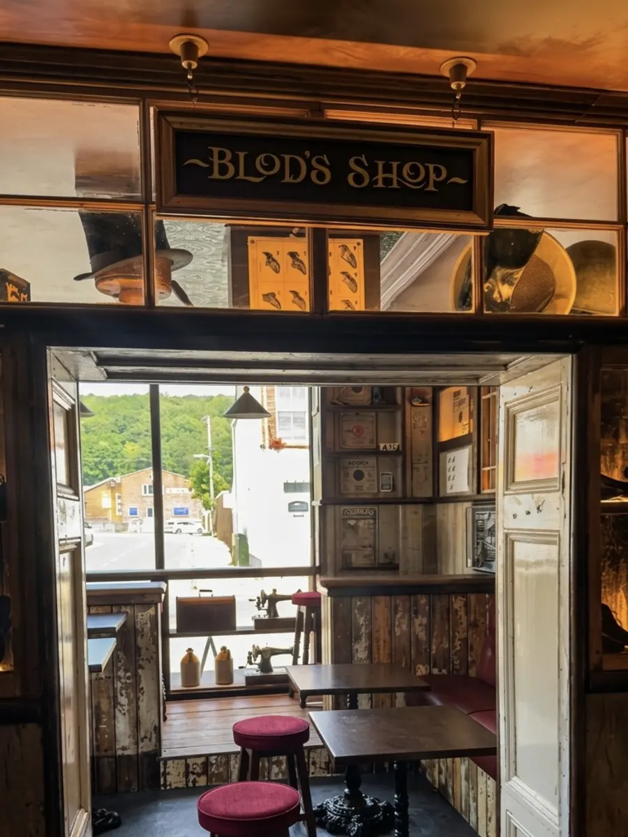 The window snug beneath the Blod’s Shop sign